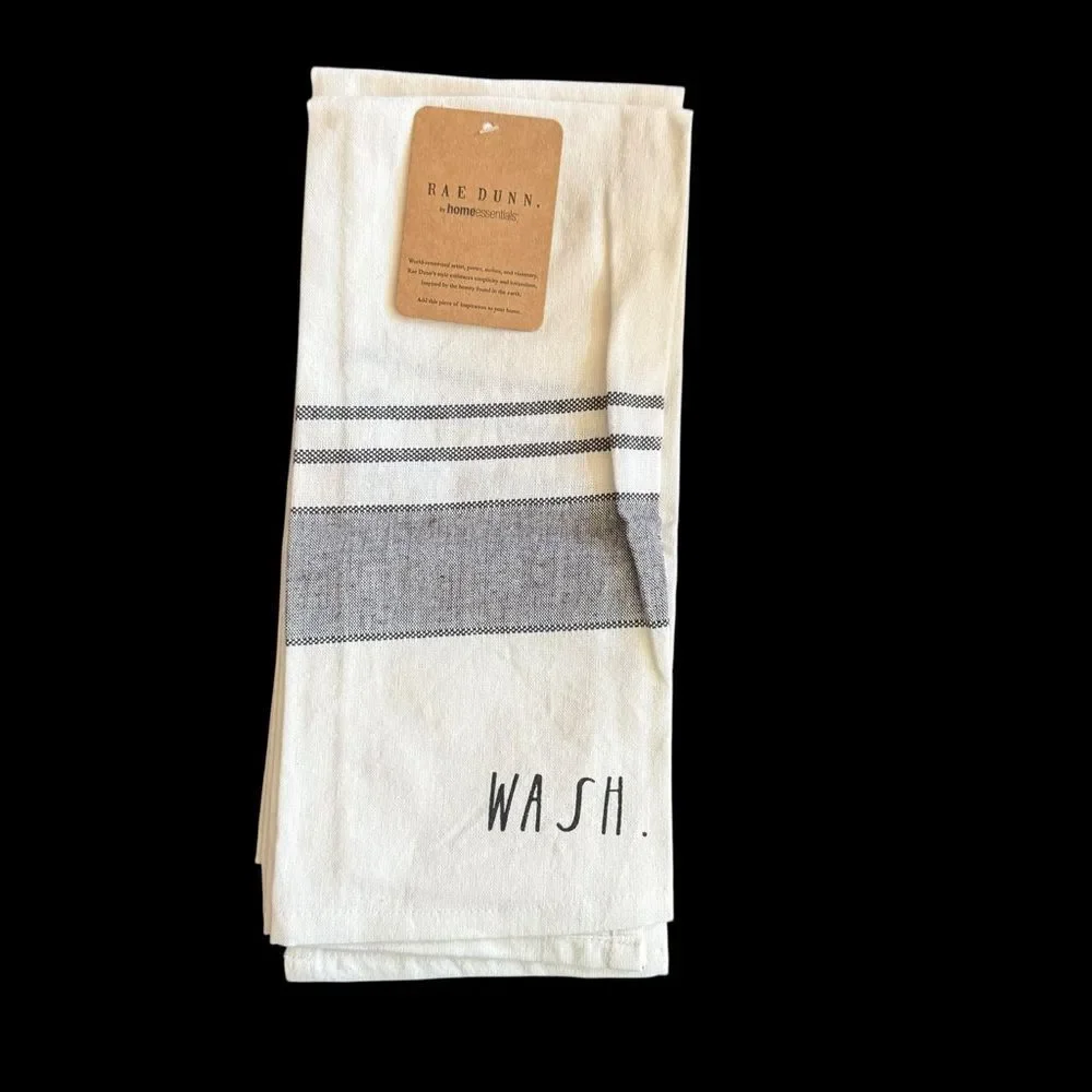 NWT 2 RAE DUNN “ WASH” “ DRY” Dish Towels 100% Cotton